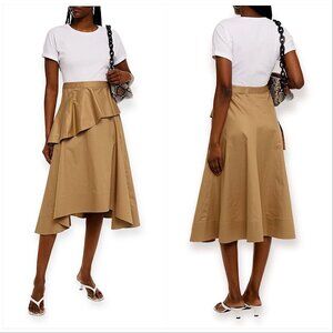 3.1 Phillip Lim Stretch Cotton Jersey-paneled Ruffled Twill Midi Dress In Brown